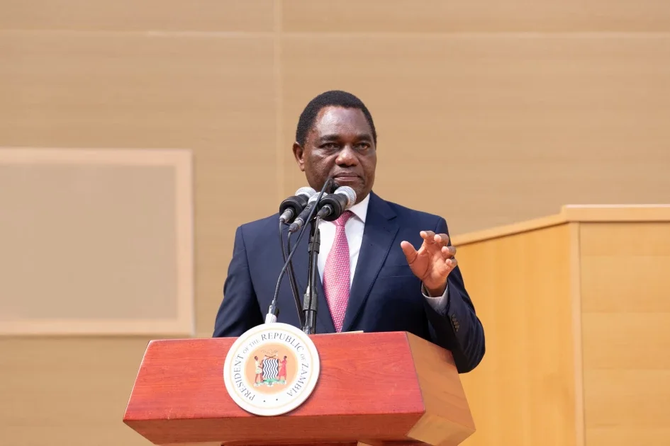 Zambian President Hakainde Hichilema delivers a speech during the 2024 Zambia Mining and Investment Insaka in Lusaka, Zambia on October 7, 2024.
