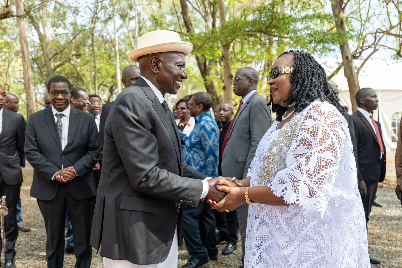 Mama Ida Odinga welcoming President William Ruto in Siaya County during President Ruto’s Presiding over the Dedication and Handover Ceremony of the Raila Odinga Mausoleum, Bondo, Siaya County, on October 7, 2026.