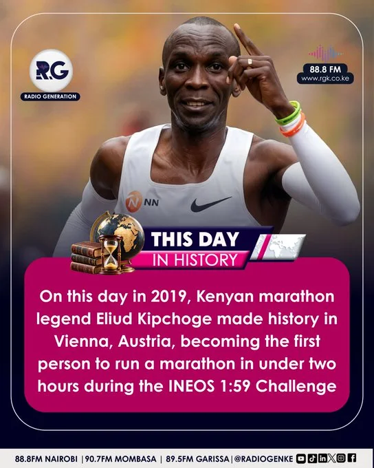 On this day in 2019, Kenyan marathon legend Eliud Kipchoge made history in Vienna, Austria, becoming the first person to run a marathon in under two hours during the INEOS 1:59 Challenge
