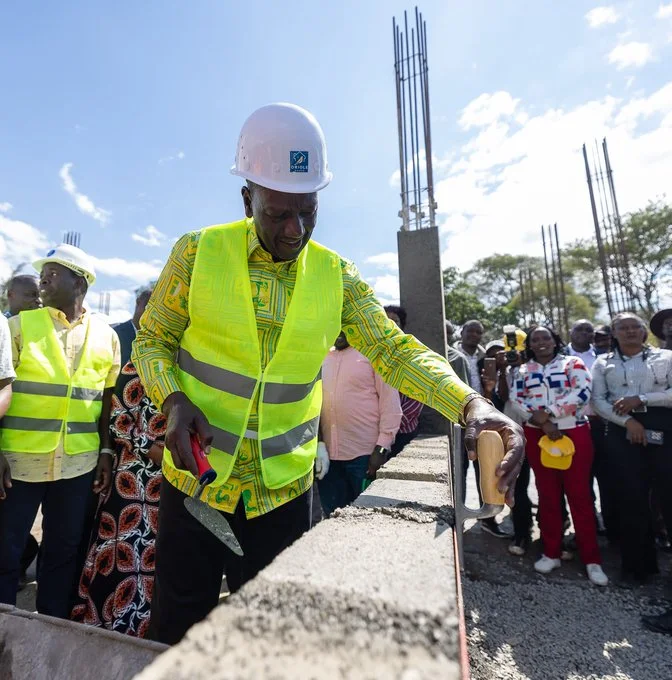 President William Ruto laying a foundation stone during the launch of the construction of a new inpatient block at Meteitei Sub-County Hospital in Tinderet, Nandi County, on October 12, 2026.