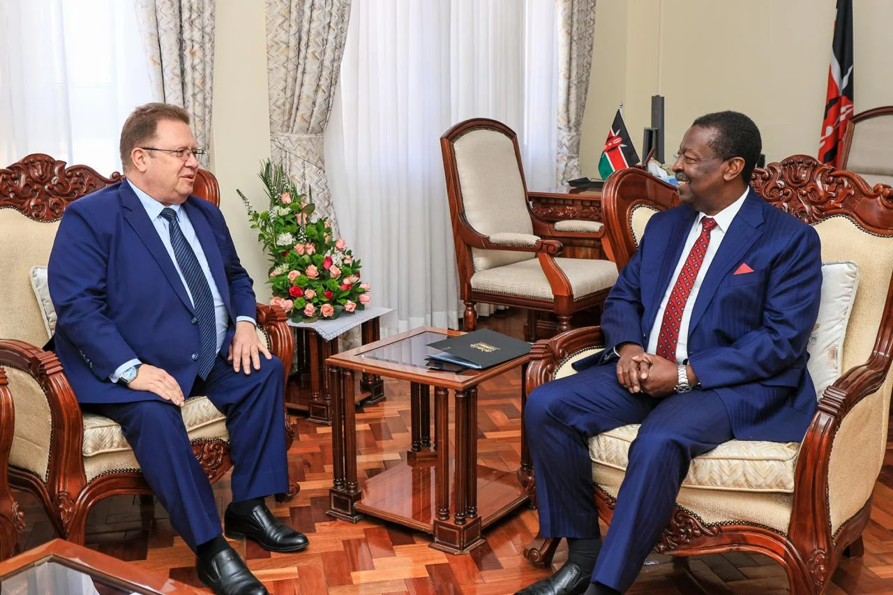 Prime Cabinet Secretary Musalia Mudavadi with Mr. Vsevolod Tkachenko, Ambassador of the Russian Federation to Kenya at the Foreign Affairs Ministry on October 13,2026.