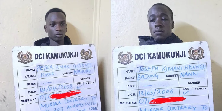 Two suspects arrested by DCI detectives on October 12, 2026, in connection with the fatal stabbing of a trader at Muthurwa Market in Nairobi.