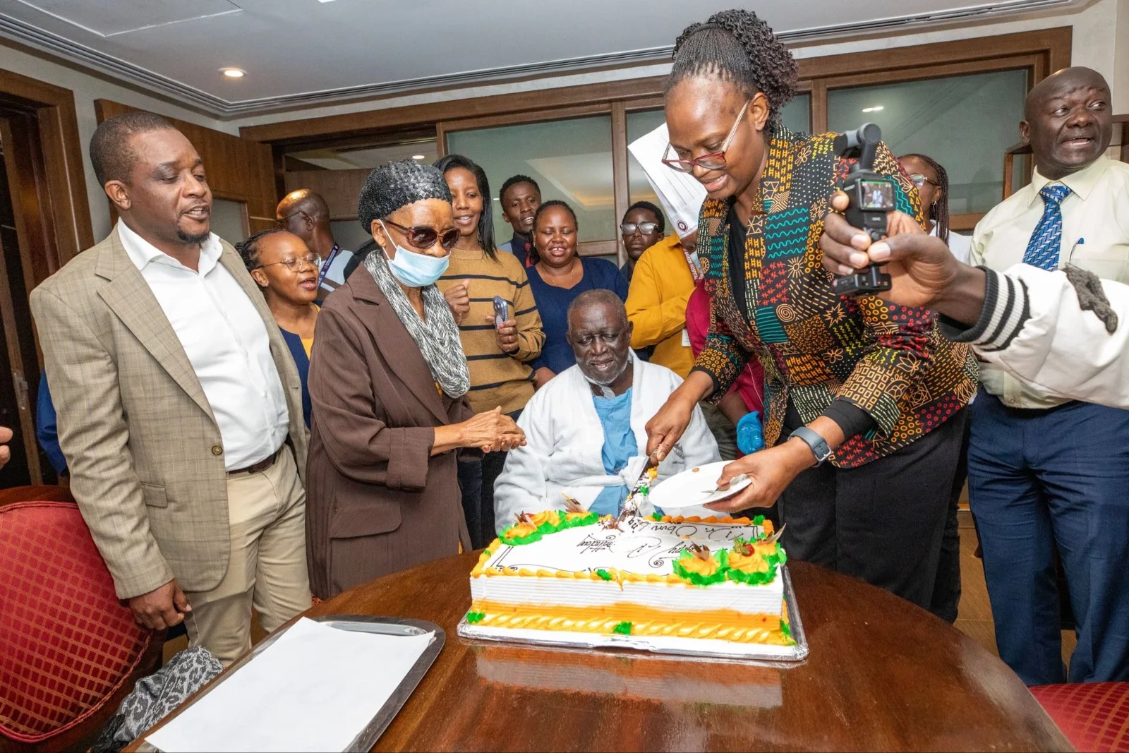 ODM party leader Oburu Oginga cutting a cake for his 83rd birthday at the hospital on October 15, 2026