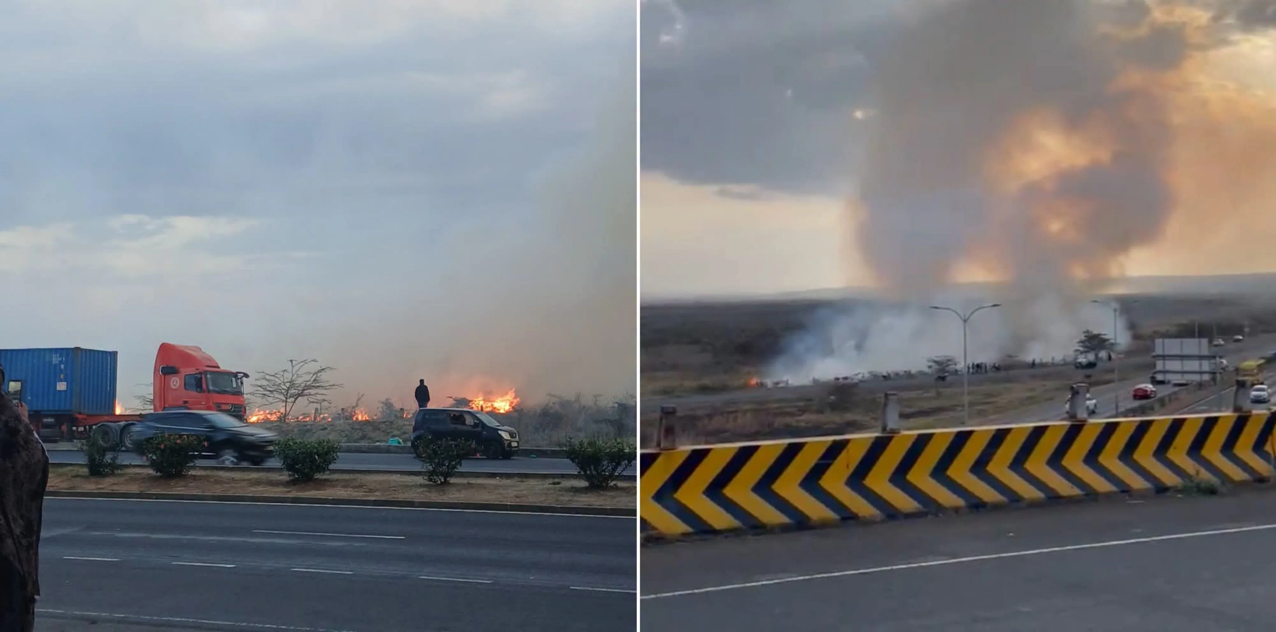 A collage of a fire that broke out at Nairobi's National Park on October 17, 2026.
