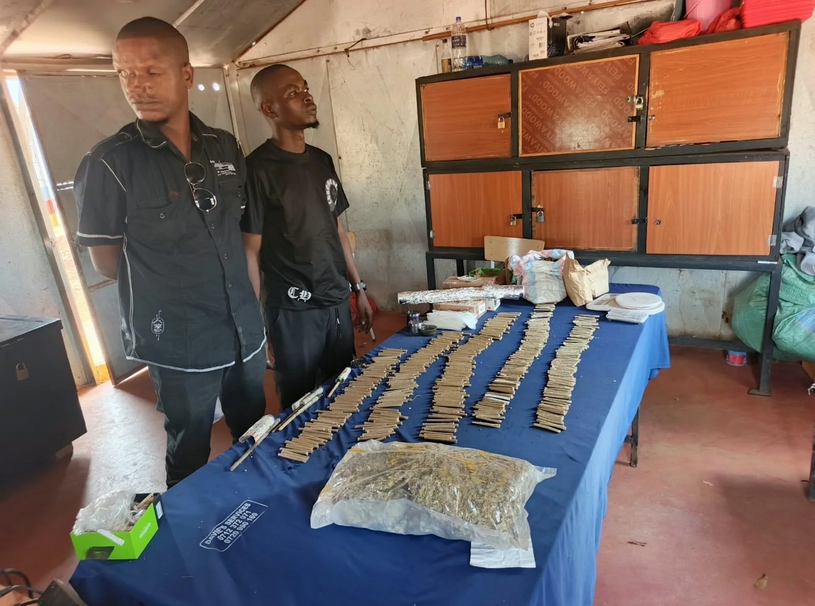 Two suspects in connection with 493 rolls of Cannabis arrested by DCI detectives in Makueni County, on October 18, 2026.