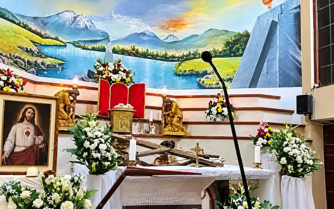 The scene where a crucifix fell on a Catholic priest