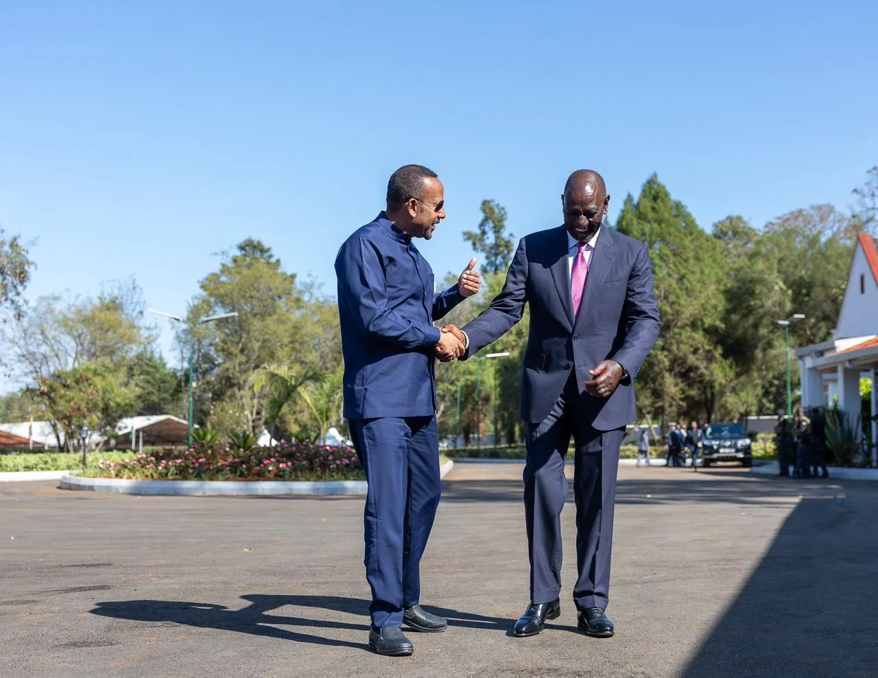 President William Ruto welcomes Ethiopian Prime Minister Abiy Ahmed at State Lodge, Eldoret, ahead of the 63rd Mashujaa Celebrations on October 20, 2026