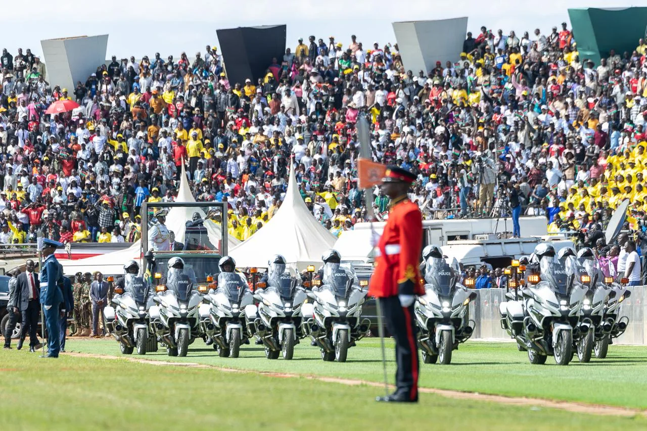President William Ruto takes a lap of honour in the ceremonial Toyota Land Cruiser inside Kipchoge Keino Stadium ahead of the 63rd Mashujaa Day Celebrations, Eldoret, Uasin Gishu County on October 20, 2026