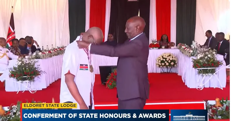 President William Ruto honours CBK Governor Kamau Thugge for economic governance at State Lodge, Eldoret on October 20, 2026.