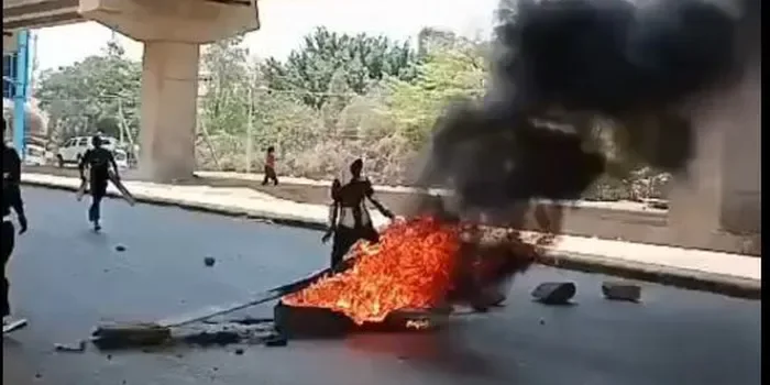 The University of Nairobi students barricade a section of Waiyaki Way in Nairobi on October 21, 2026.
